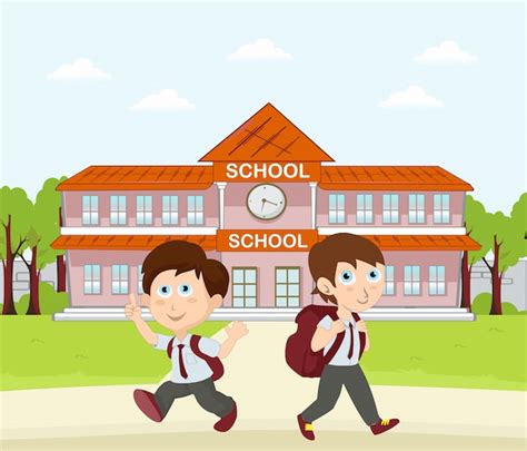 Happy elementary school children waving after school | Premium Vector