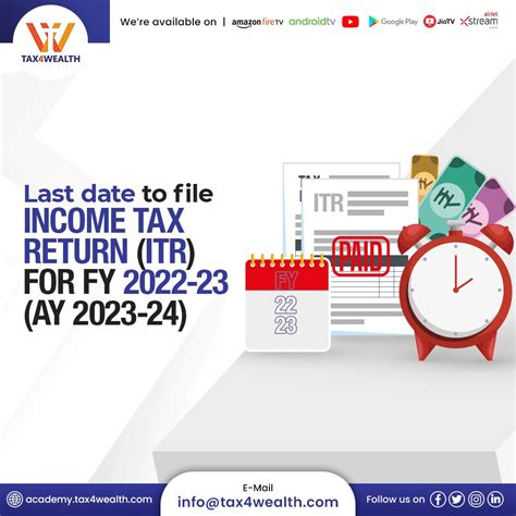 Last date to file Income Tax Return (ITR) for FY 2022-23 (AY 2023-24) | Academy Tax4wealth