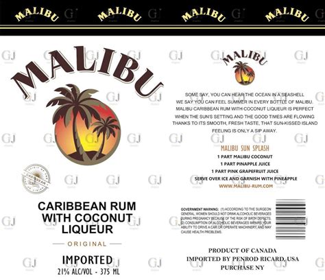 Malibu Rum Beer PNG Design 20oz skinny Tumbler Label File | Etsy