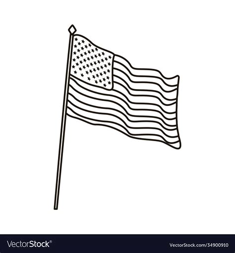 United states america flag in pole waving line Vector Image