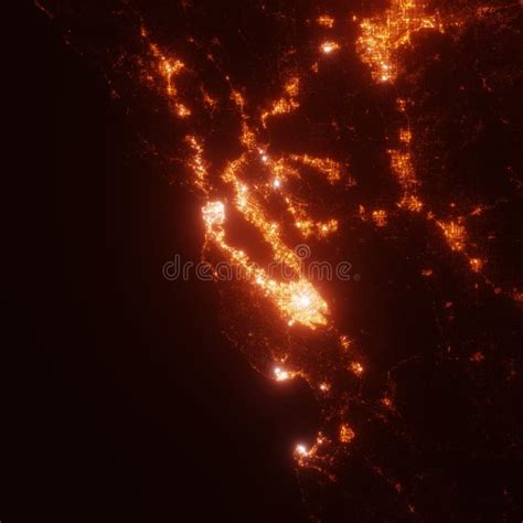 Bay Area Lights Map, Top View from Space. Aerial View on Night Street Lights Stock Photo - Image ...