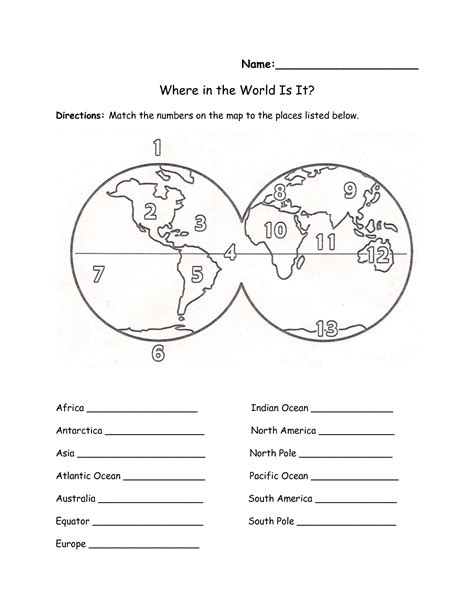 Continents And Oceans Worksheet Printable