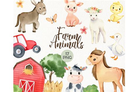 Watercolor farm animals clipart set Cute Baby animals png