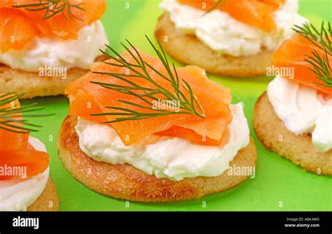 SALMON AND CHEESE BLINI Stock Photo - Alamy