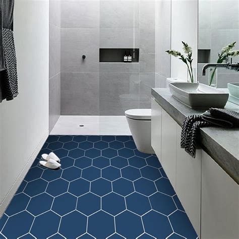 Quadrostyle Blue Hexagon Tile Vinyl Floor Tile Sticker Panel, Peel and Stick Decal Hexa Admiral ...