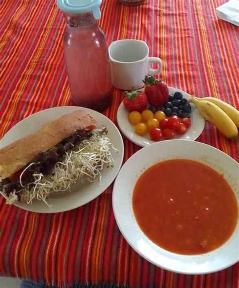 Late lunch today - sopa aguada with chipotle, various fruits and ...