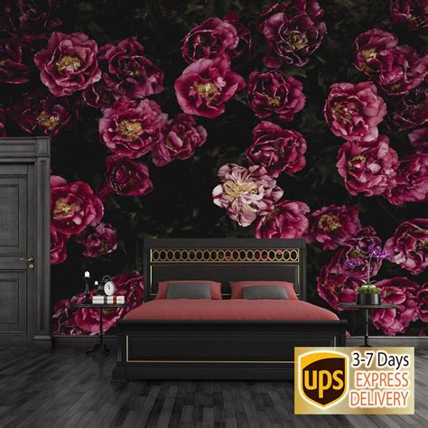 Dark Flower Wallpaper Bedroom. Black Floral Wallpaper - Etsy