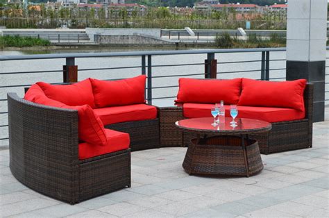 6 SEAT CURVED OUTDOOR PATIO FURNITURE SET 9 Ft PE Wicker Sunbrella Cushions New, Decorate With Daria