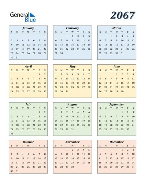 2067 Calendar (PDF, Word, Excel)