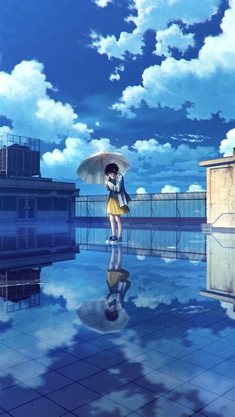 Water, reflections, anime girl, clouds, original, 720x1280 wallpaper Anime K, Sky Anime, Blue ...