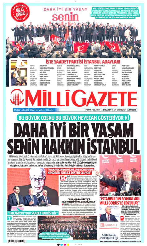 Milli Gazetesi - Milli Manşet Oku - Haberler 26 Şubat 2024