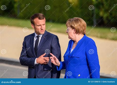 Emmanuel Macron, President of France and Angela Merkel, Chancellor of Germany Editorial Image ...