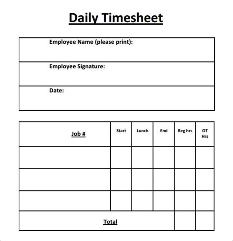 Free Printable Daily Time Sheets Template