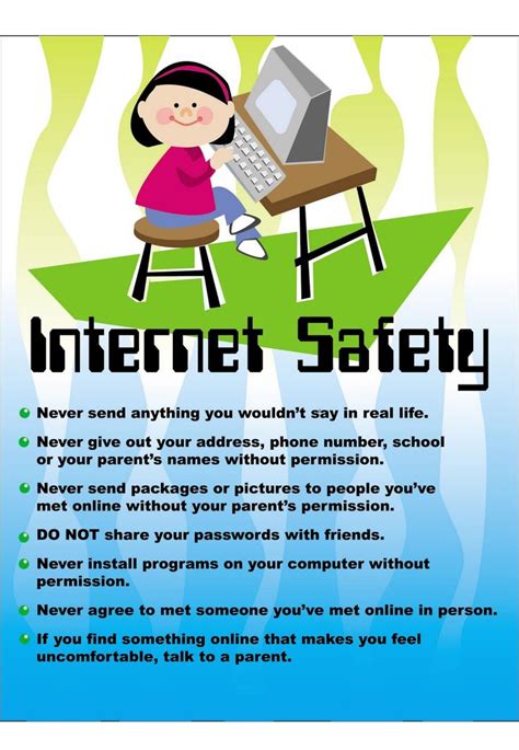 an advertisement for internet safety with a girl sitting at a desk and typing on a computer