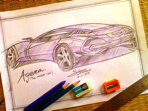 Pencil Color Sketch Of A Car | DesiPainters.com