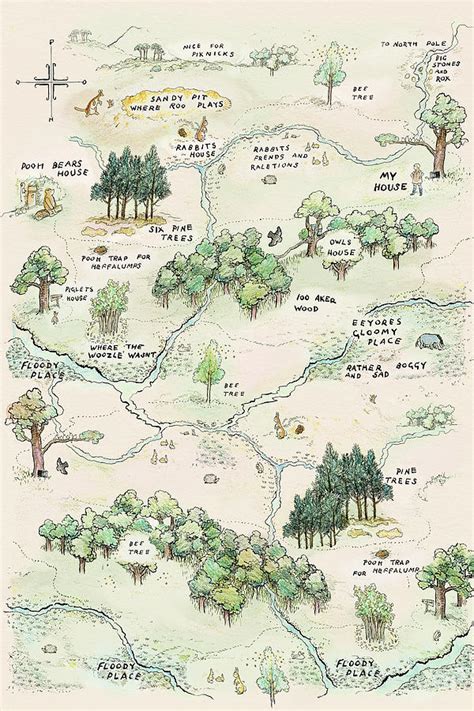 100 Acre Wood Map by E.H. Shepard Vertical Drawing by Julia The Pooh ...