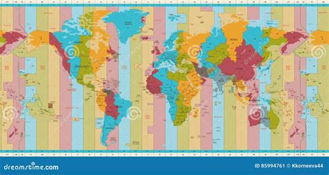 Detailed World Map Standard Time Zones Stock Vector - Illustration of navigation, geography ...