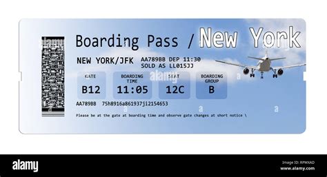 Airline Bordkarte Tickets für New York isoliert auf Weiss - Der Inhalt ...