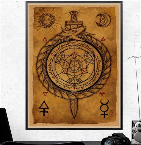 Alchemy Wall Art Wall Decor, Ouroboros Circle of Transmutation Alchemy Poster, Occult Medieval ...