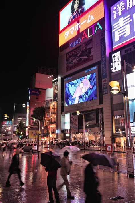 Tokyo night rain editorial photo. Image of crowded, colorful - 112113451