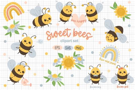 Cute bee clipart. Bumble bee svg, png, eps