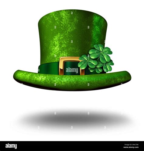 Green shamrock lucky top hat as a St Patricks day symbol and luck icon ...