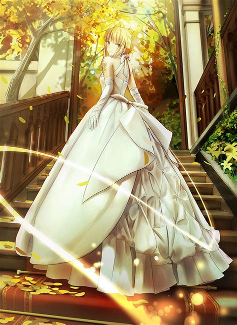 HD wallpaper: yellow haired female in wedding gown anime character poster, Saber | Wallpaper Flare