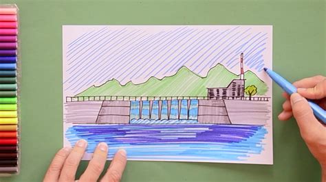 How to draw a Dam and Hydro Power Plant - Engineer's Day