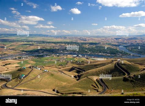 A view of Lewiston Idaho and Pullman Washington at the confluence of Clearwater and Snake Rivers ...