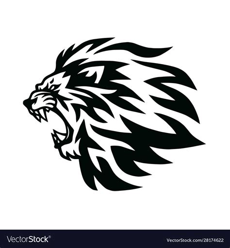 Angry lion head roaring logo template line Vector Image