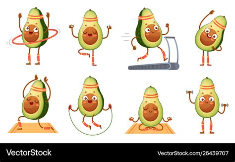 Cartoon avocado character fitness funny avocados Vector Image