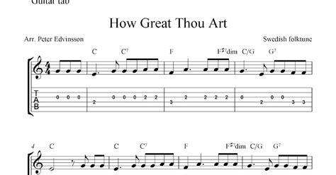 How Great Thou Art, easy free Christian guitar tablature sheet music