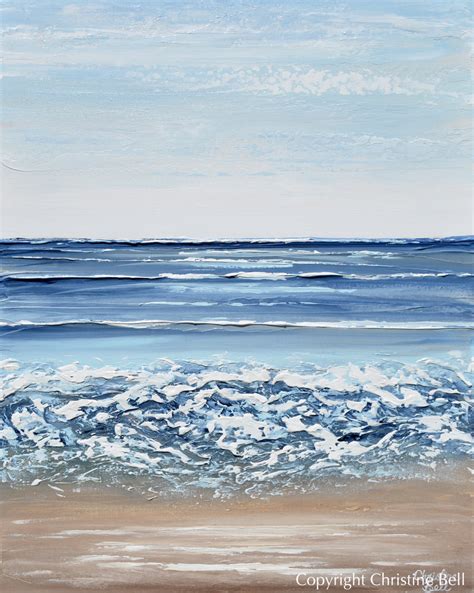 ORIGINAL Abstract Beach Painting Textured Coastal Blue Ocean Art Decor ...