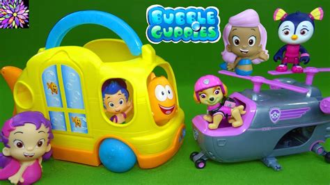 NEW Bubble Guppies Toys School Bus Gil and Molly Top Wing Skye Paw Patrol Toys Kids Video - YouTube