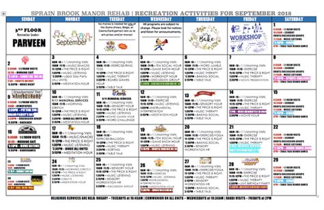 September Activities Calendars - Sprain Brook Manor