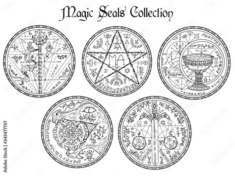 Design vector set with black and white magic seals and mystic symbols ...