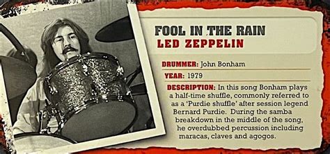 Led Zeppelin's John Bonham on a Drum Beat trading card, front--Fool In The Rain | Led zeppelin ...