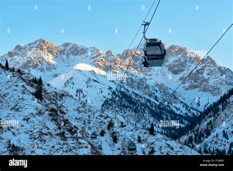 Cable Car to Shymbulak Ski Resort near Almaty, Kazakhstan Stock Photo ...