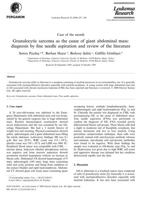 (PDF) Granulocytic sarcoma as the cause of giant abdominal mass ...