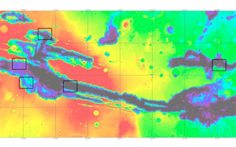 -Valles Marineris Map. The 5 studied landslides are in the 4 black ...