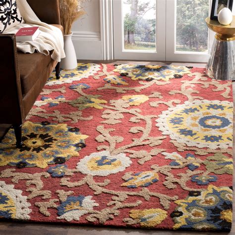 SAFAVIEH Blossom Estelle Floral Wool Area Rug, Red/Multi, 4' x 6 ...