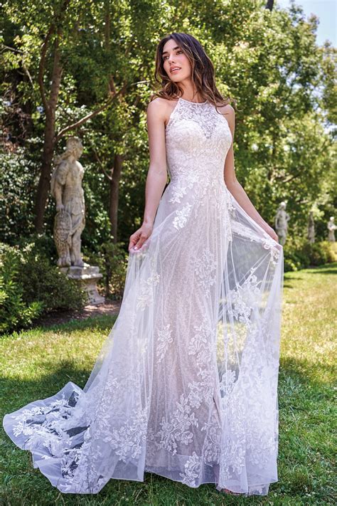 F221017 Unique Halter Wedding Dress with Sequin Sparkle Over-Skirt