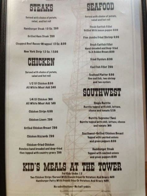 Menu at Tower Cafe, Okarche, 411 Main St