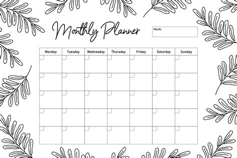 black and white floral monthly planner template 11514578 Vector Art at Vecteezy