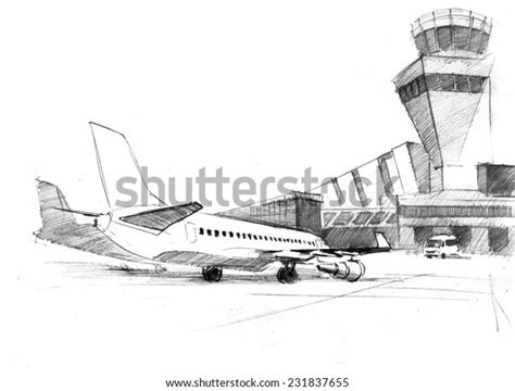 Handdrawing Airplanes Airport Artistic Pencil Style Stock Illustration 231837655