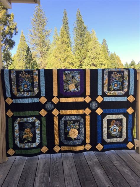 Floral Panel Quilt Yellow Flower Quilt Blue Flower Quilt | Etsy