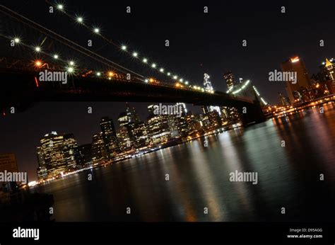 Night view of Manhattan skyline from Brooklyn, New York City Stock ...