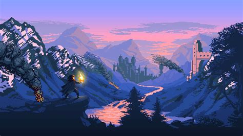 pixel art, Fantasy art, Digital art, Mountains, Castle Wallpapers HD / Desktop and Mobile ...