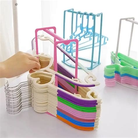 Practical Plastic Clothes Hanger Stacker Holder Storage Organizer PVC Rack Handle Bar Design ...