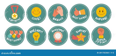 Collection of Motivational Stickers for Great Work. Stickers, Badges, Icons Stock Vector ...